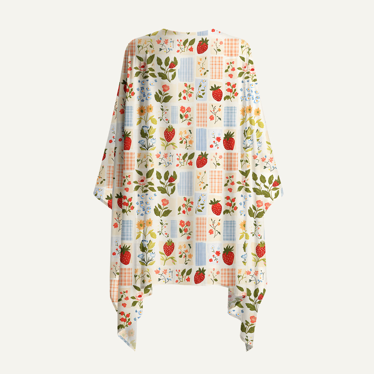 Strawberry Garden Patchwork Print Kimono Wrap