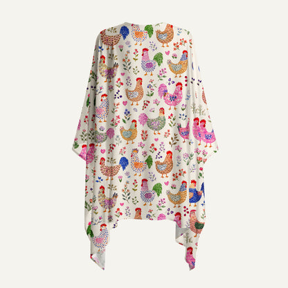 Colorful Farm Chickens Print Kimono Wrap