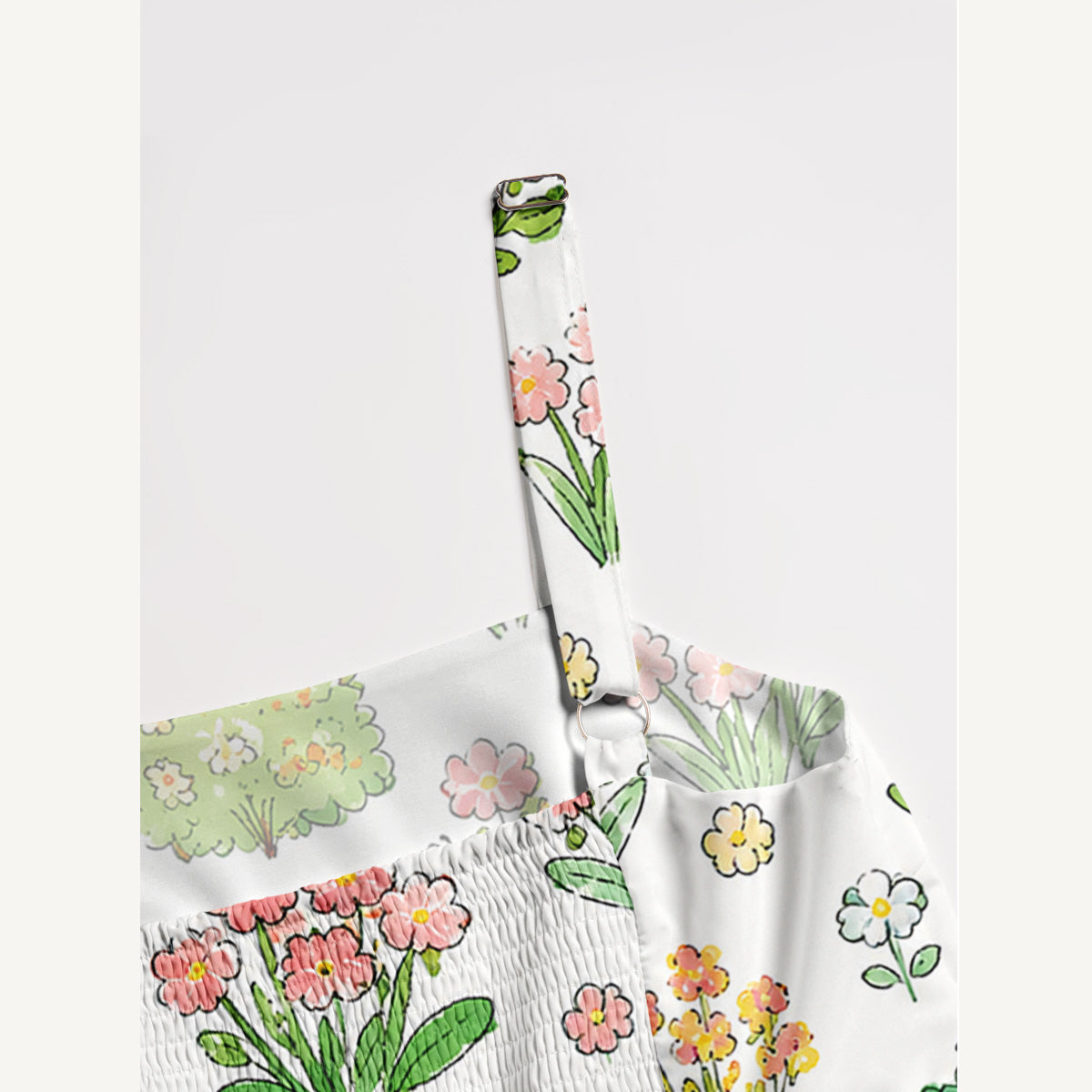 Colorful Garden Print Wide Straps Maxi Dress With Pockets
