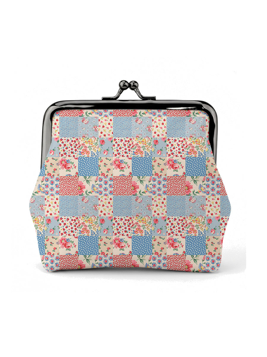 Pastel Patchwork Print Leather Mini Clasp Purse