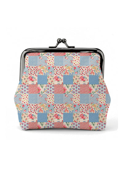 Pastel Patchwork Print Leather Mini Clasp Purse