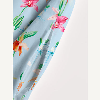 Colourful Orchid Print Wide Straps Maxi Dress With Pockets