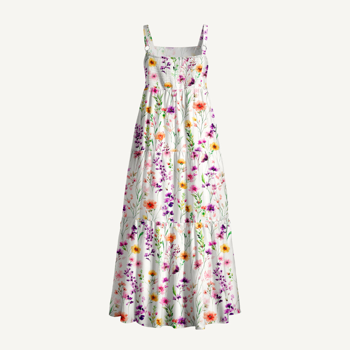Watercolor Wildflower Print Wide Straps Maxi Dress With Pockets