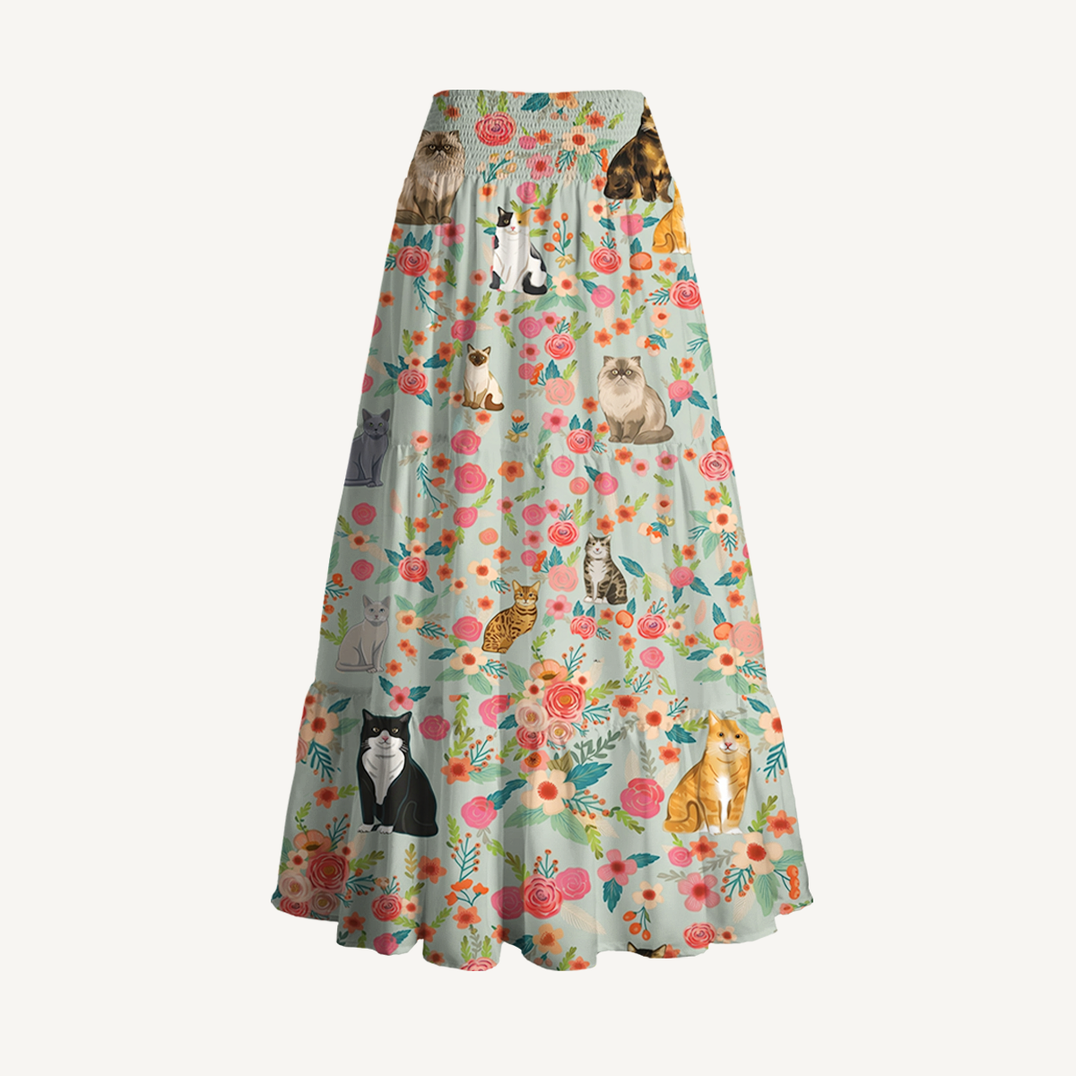 Flower Cat Print Convertible Maxi Skirt & Strapless Dress