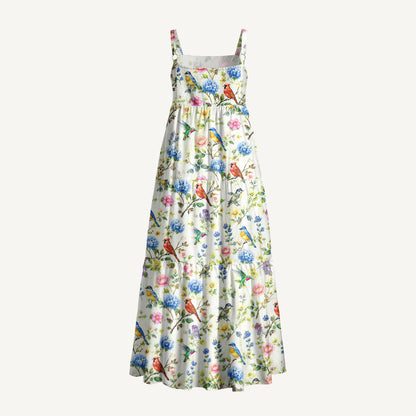 Pastel Chicken Garden Print Wide Straps Maxi Dress With Pockets