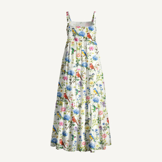 Pastel Chicken Garden Print Wide Straps Maxi Dress With Pockets