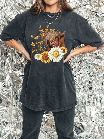Plus Size Highland Cow Washed T-Shirt