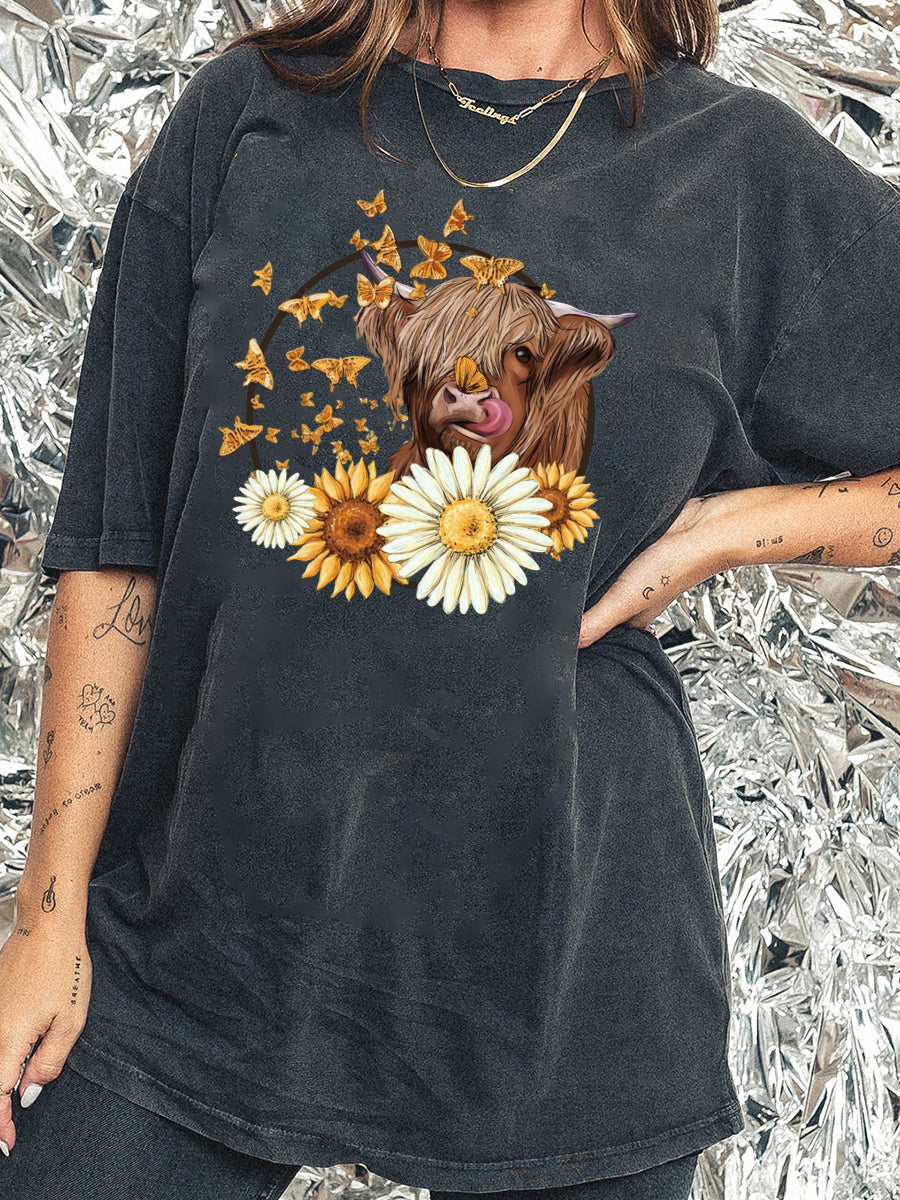 Plus Size Highland Cow Washed T-Shirt
