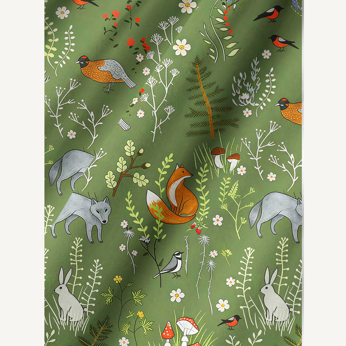 Whimsical Woodland Animals Print Cotton Wide Straps Maxi Dress With Pockets