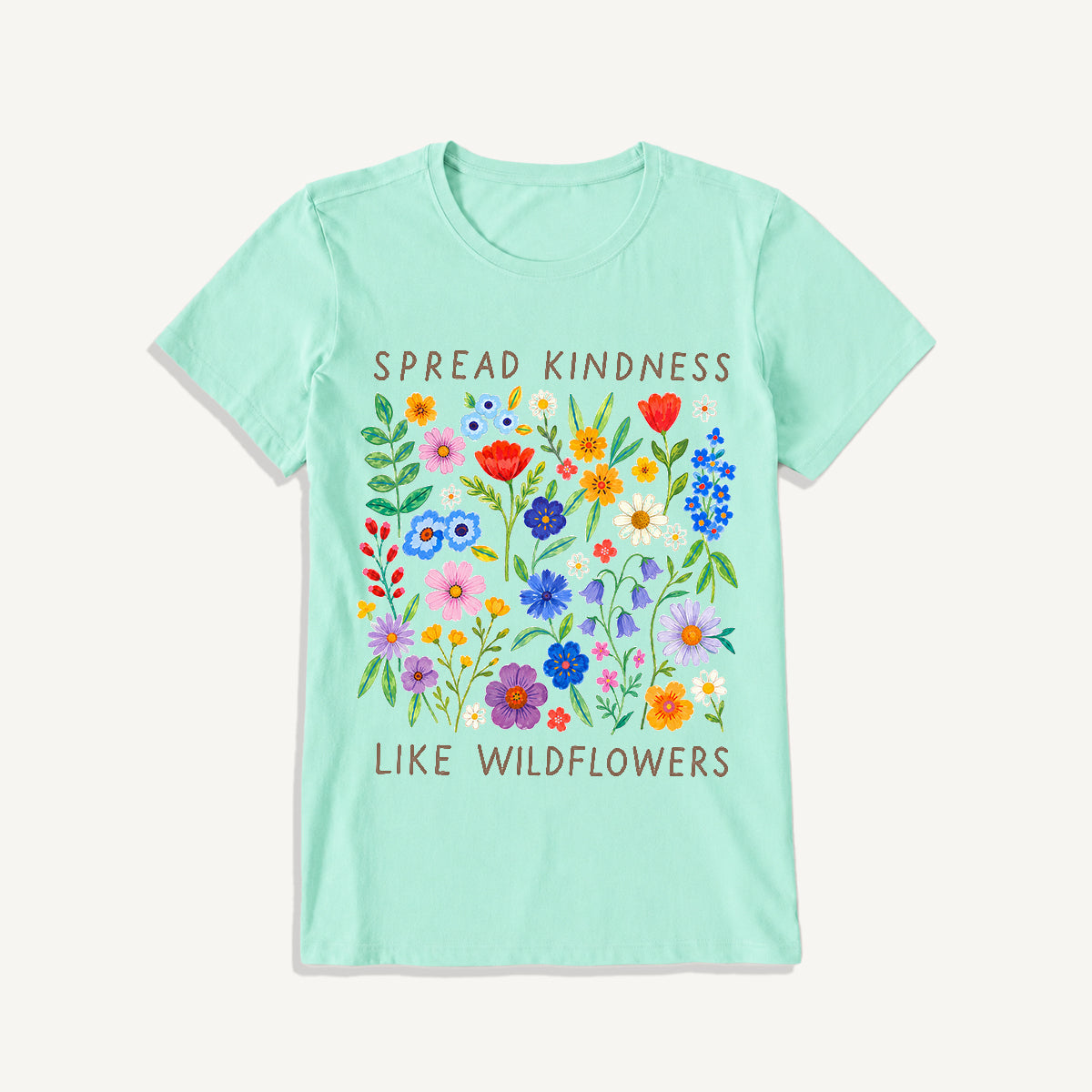 Spread Kindness Wildflowers Print Crew Neck Cotton Tee