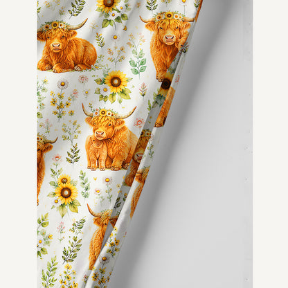 Spring Highland Cow Floral Print Cotton Wide Straps Maxi Dress With Pockets