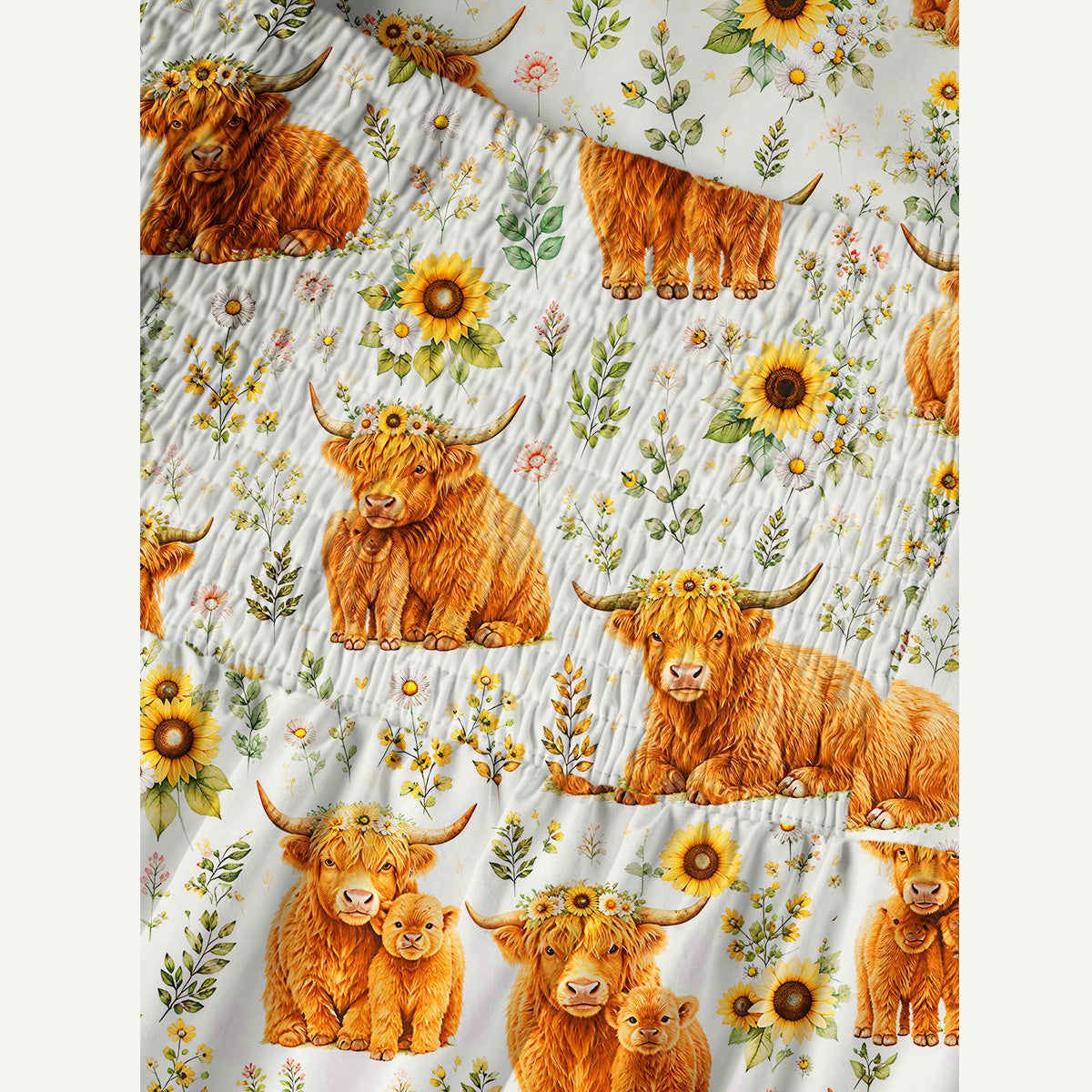 Spring Highland Cow Floral Print Cotton Wide Straps Maxi Dress With Pockets