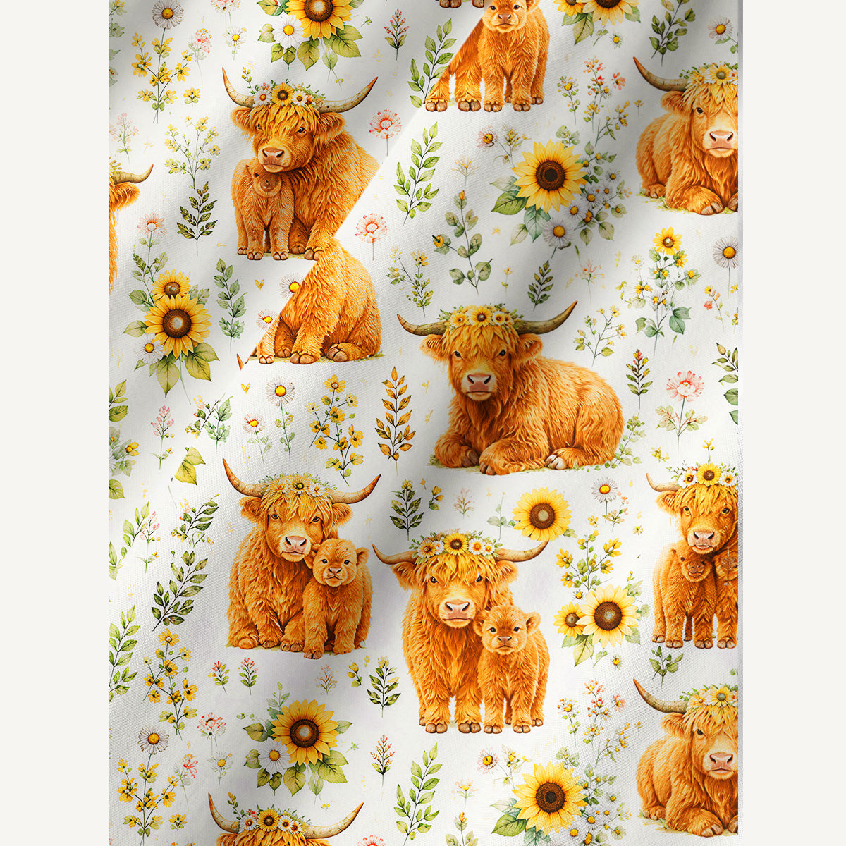 Spring Highland Cow Floral Print Cotton Wide Straps Maxi Dress With Pockets