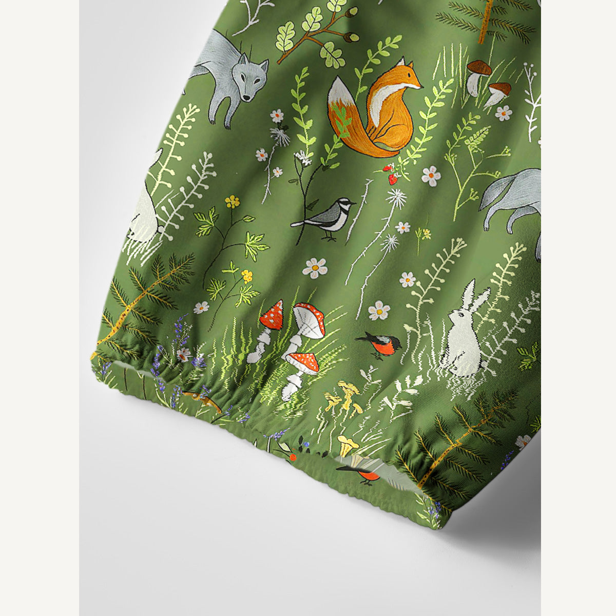 Whimsical Woodland Animals Print Boho Tie‑Neck Smock Mini Dress