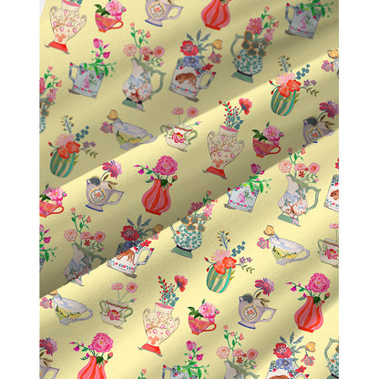 Colorful Flower Vase Print Spaghetti Strap Mini Dress