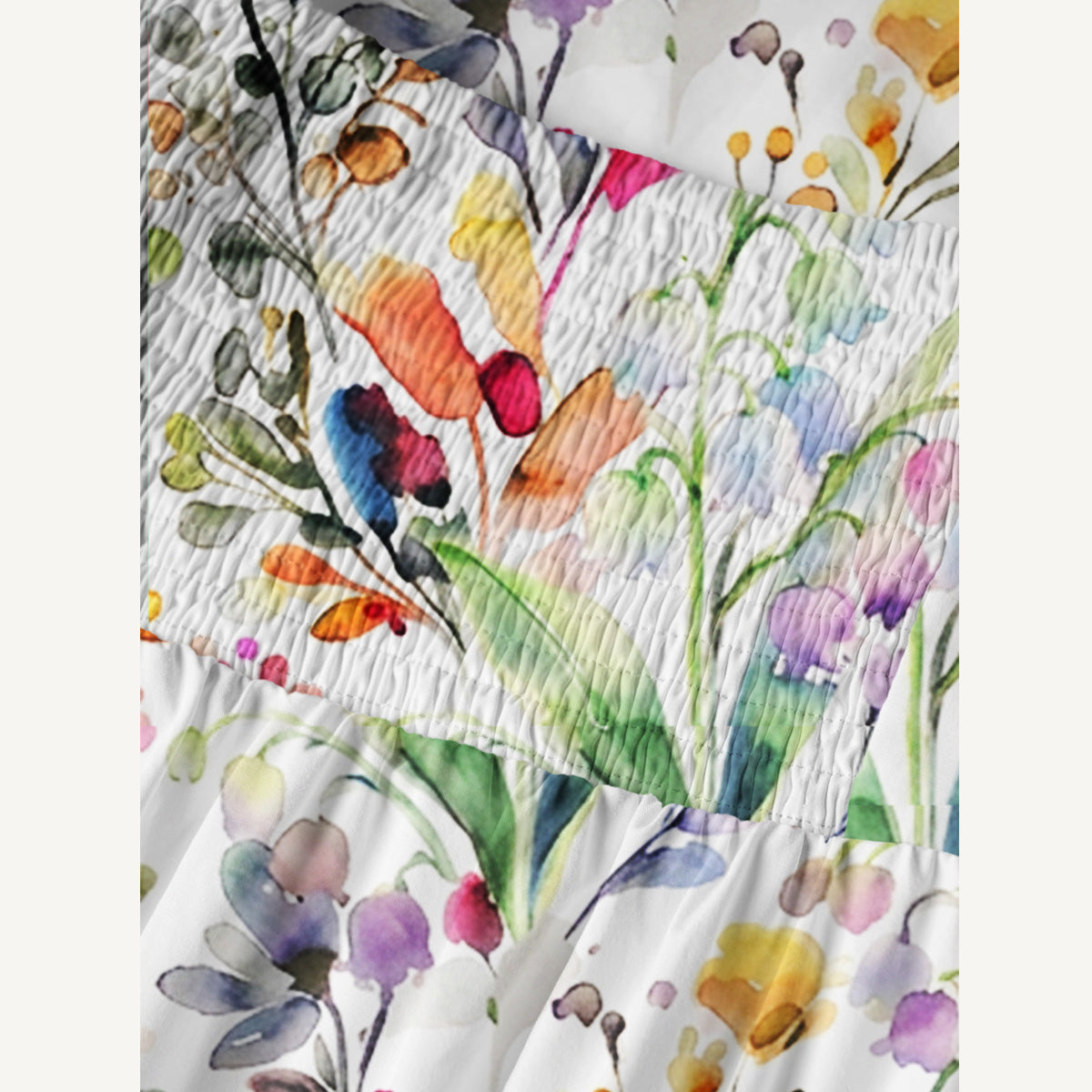 Watercolor Wildflower Garden Print Cotton Wide Straps Maxi Dress With Pockets