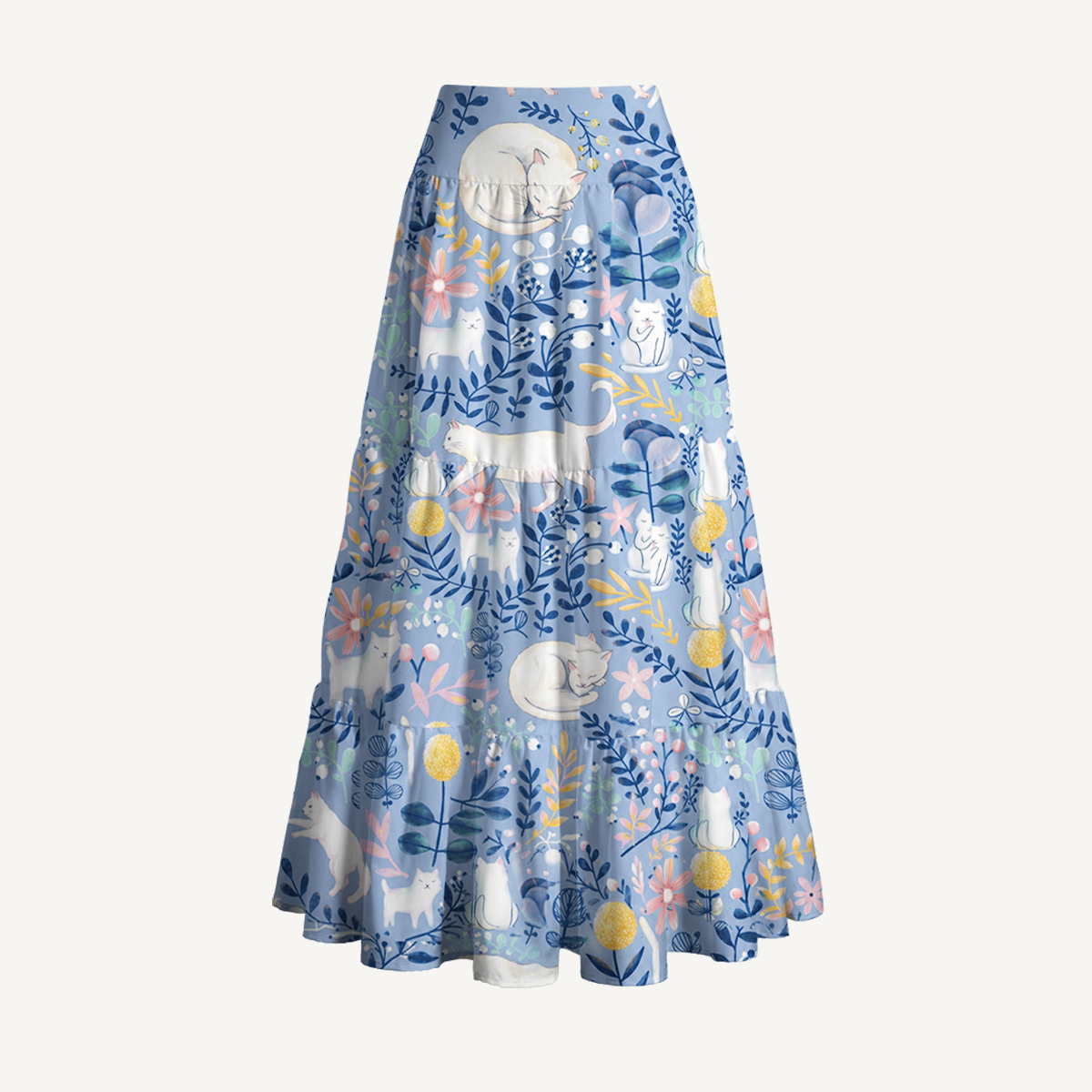 Blue Leaf Cat Print Convertible Maxi Skirt & Strapless Dress