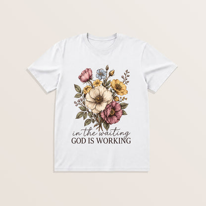 Vintage Wildflowers Bouquet Print Crew Neck Cotton Tee