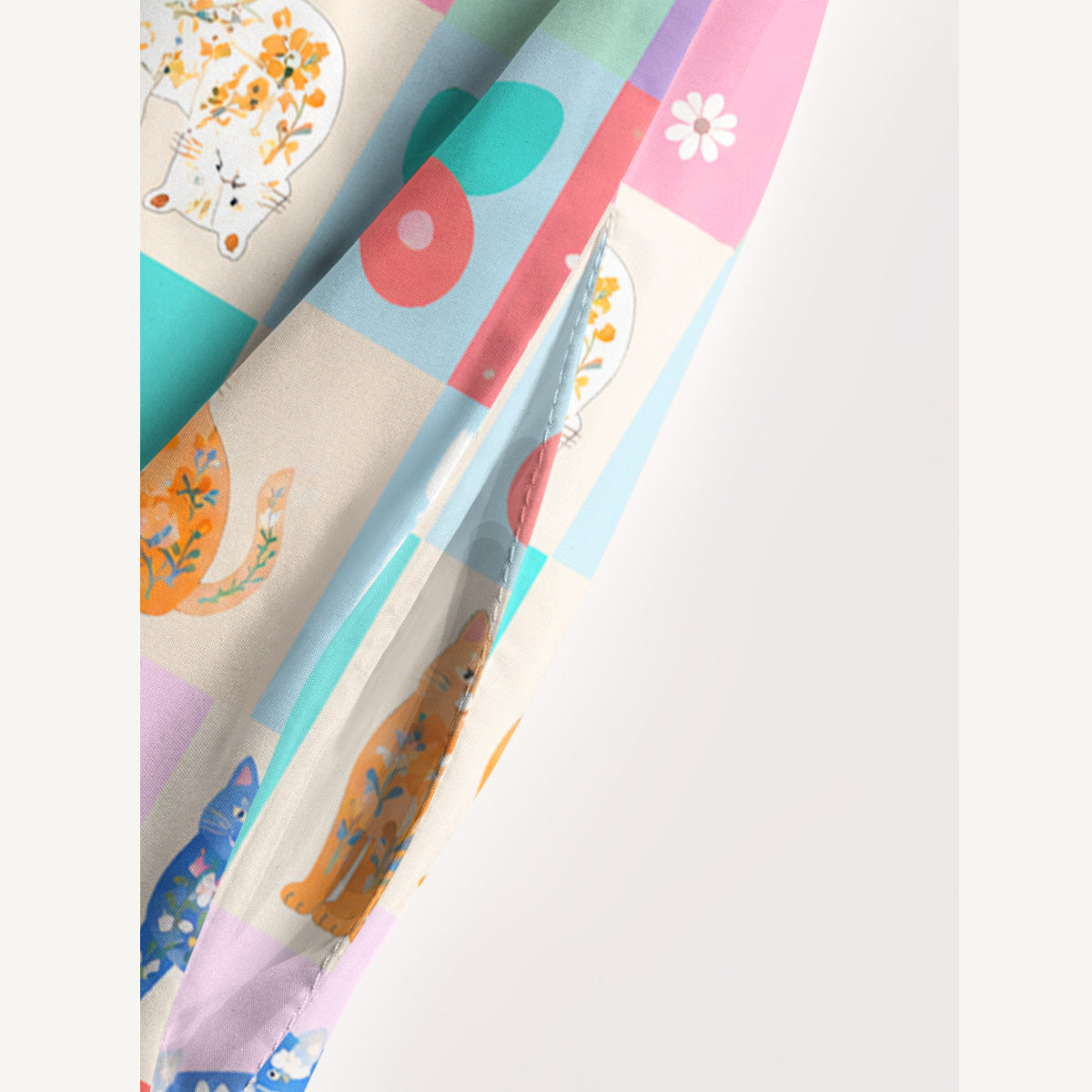 Pastel Patchwork Kitty Print Wide Straps Maxi Dress With Pockets