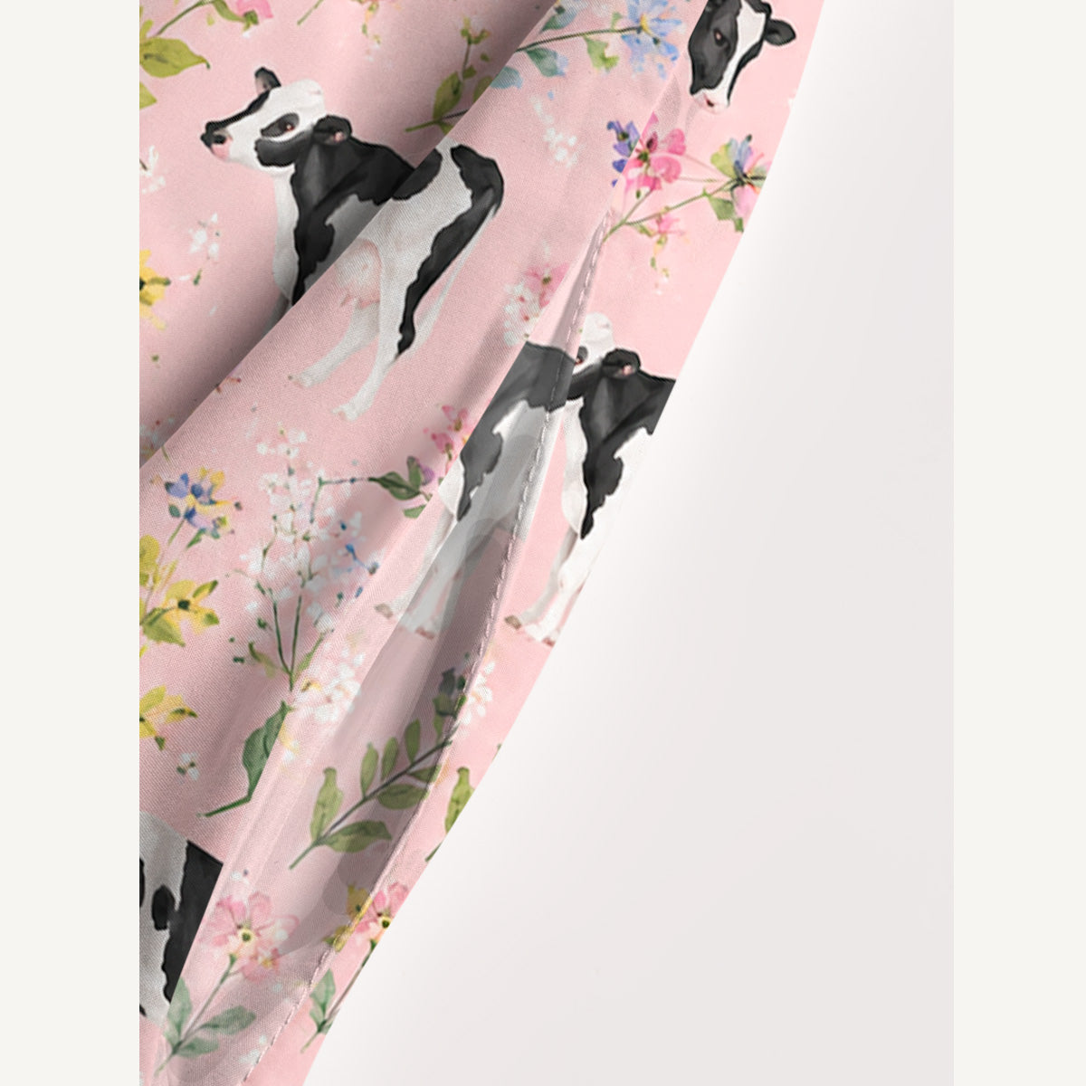 Holstein Cattle Cow Farm Animal Floral Pink Print Wide Straps Maxi Dress With Pockets