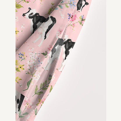 Holstein Cattle Cow Farm Animal Floral Pink Print Wide Straps Maxi Dress With Pockets