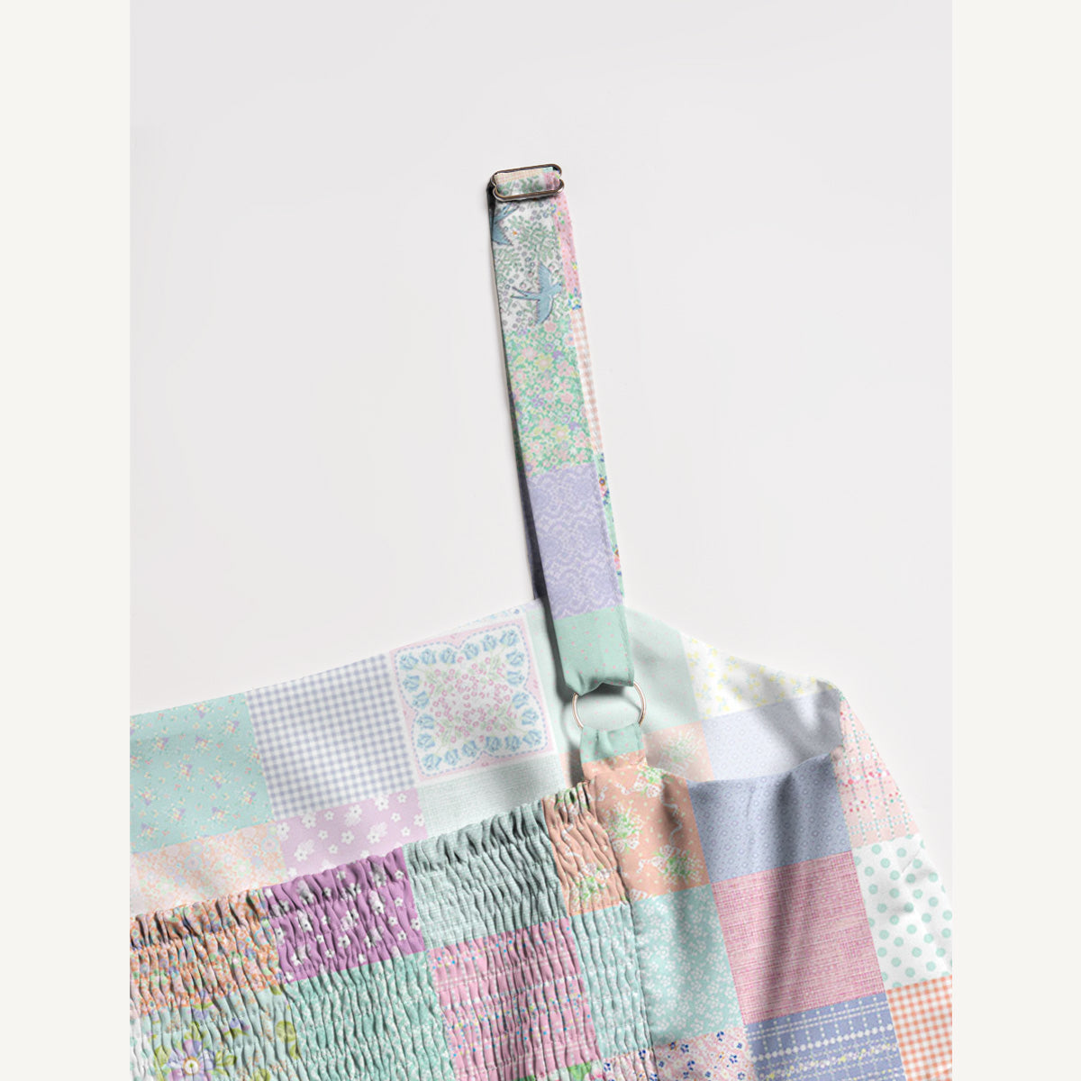 Vintage Quilt Patchwork Print Wide Straps Maxi Dress With Pockets