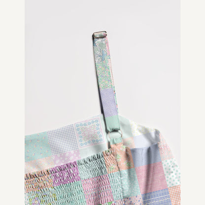 Vintage Quilt Patchwork Print Wide Straps Maxi Dress With Pockets