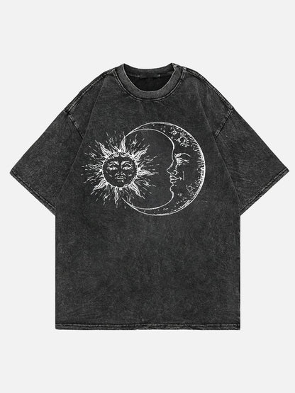 Vintage Sun And Moon Graphic Street Washed Tee