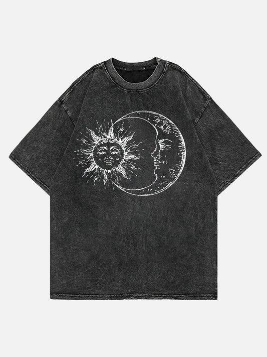 Vintage Sun And Moon Graphic Street Washed Tee