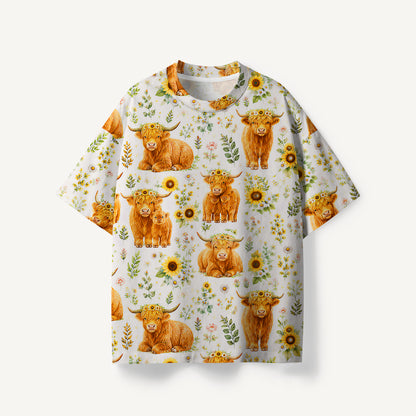 Spring Highland Cow Floral print Premium Eco Tee