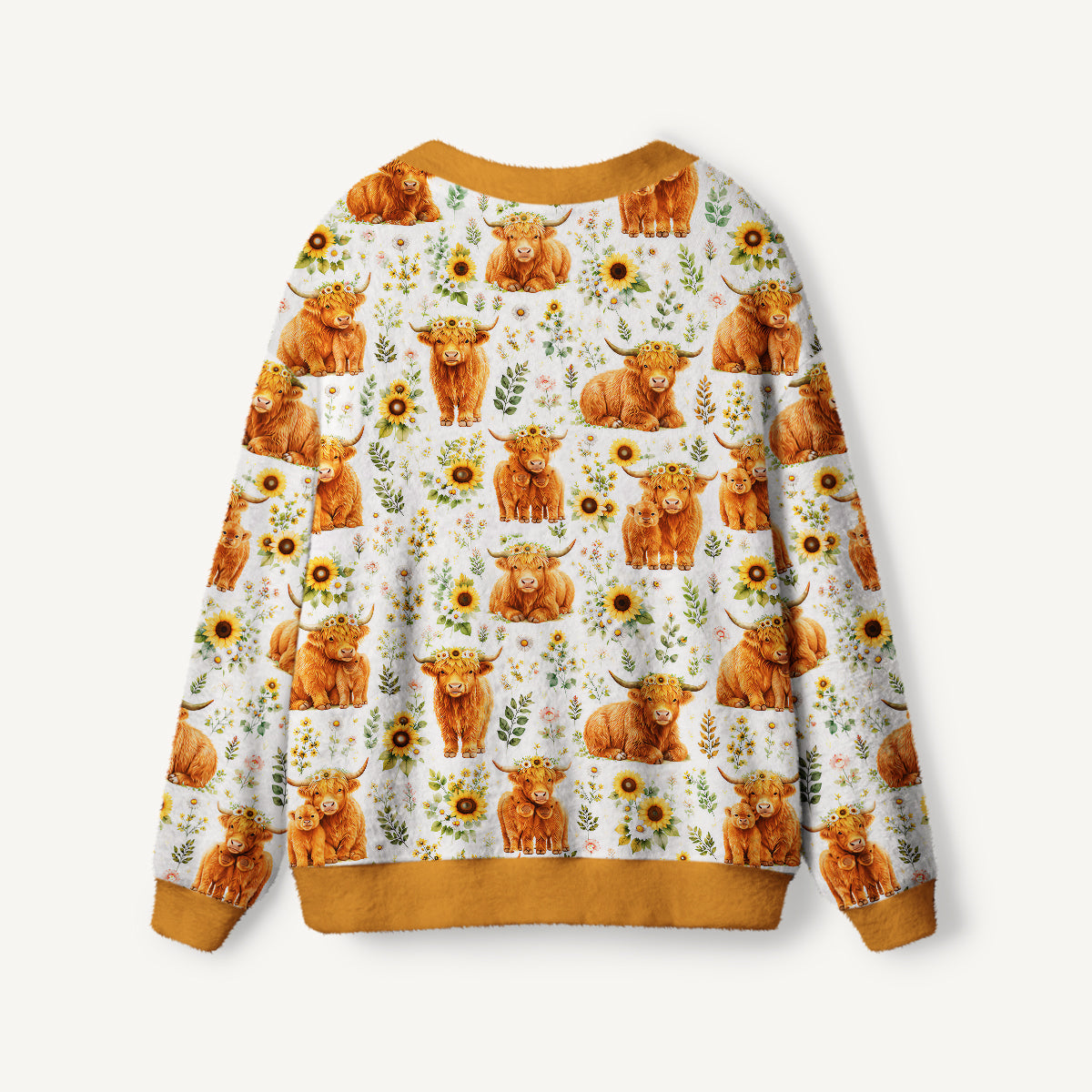 Spring Highland Cow Floral Print Ugly Cardigan Sweaters