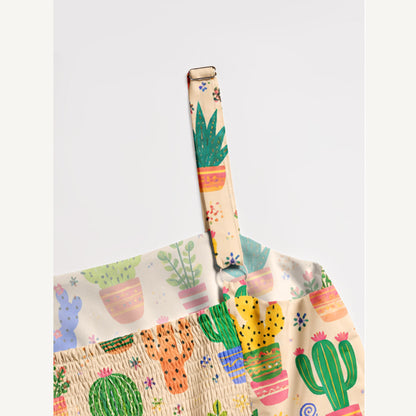 Colorful Cactus Garden In Pots Print Wide Straps Maxi Dress With Pockets