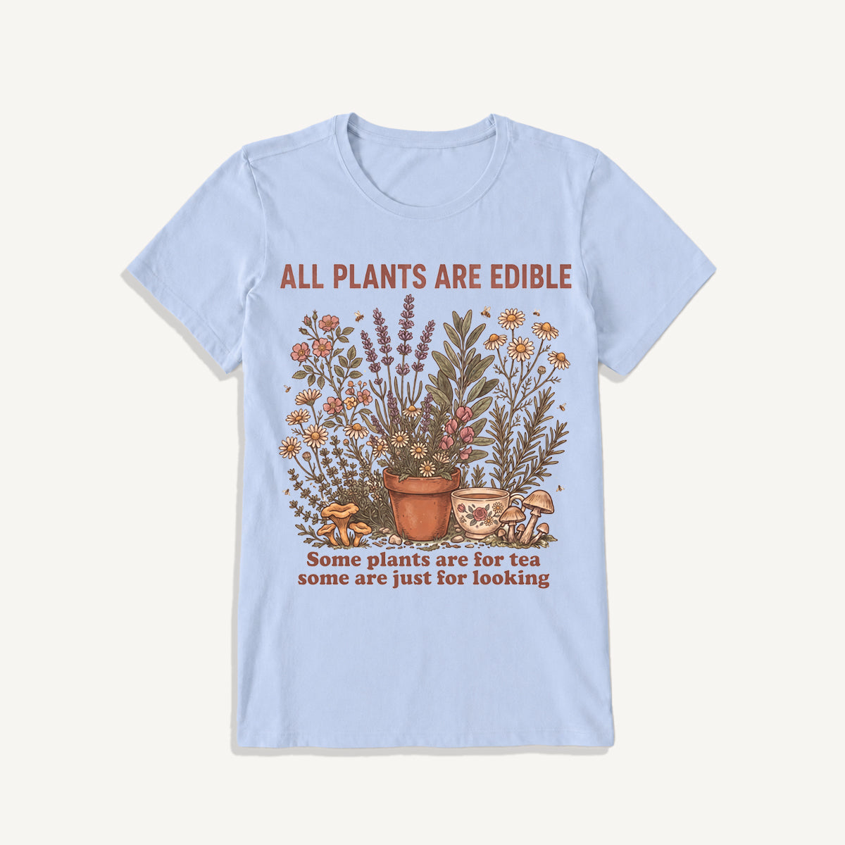 All Plants Are Edible Print Crew Neck Cotton Tee