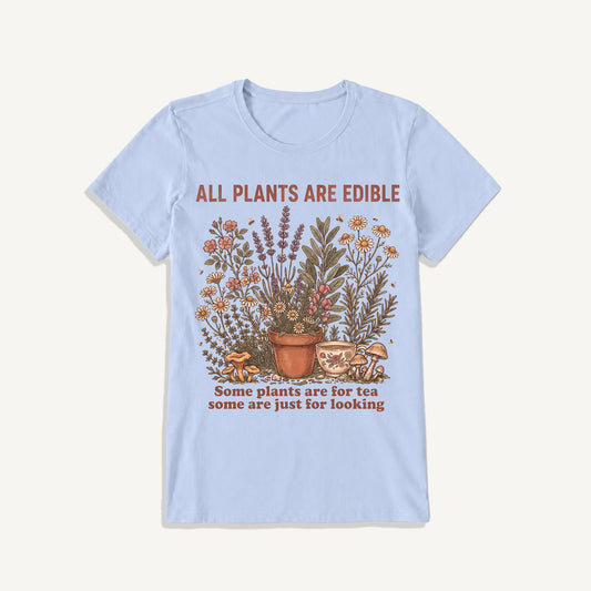 All Plants Are Edible Print Crew Neck Cotton Tee