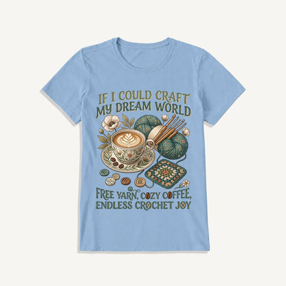 Cozy Coffee Crochet Dream Print Crew Neck Cotton Tee