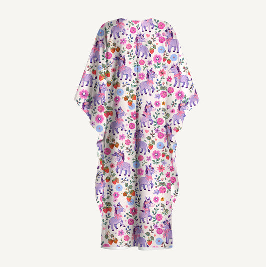 Strawberry Blossom Donkeys Kimono Sleeve Kaftan Dress