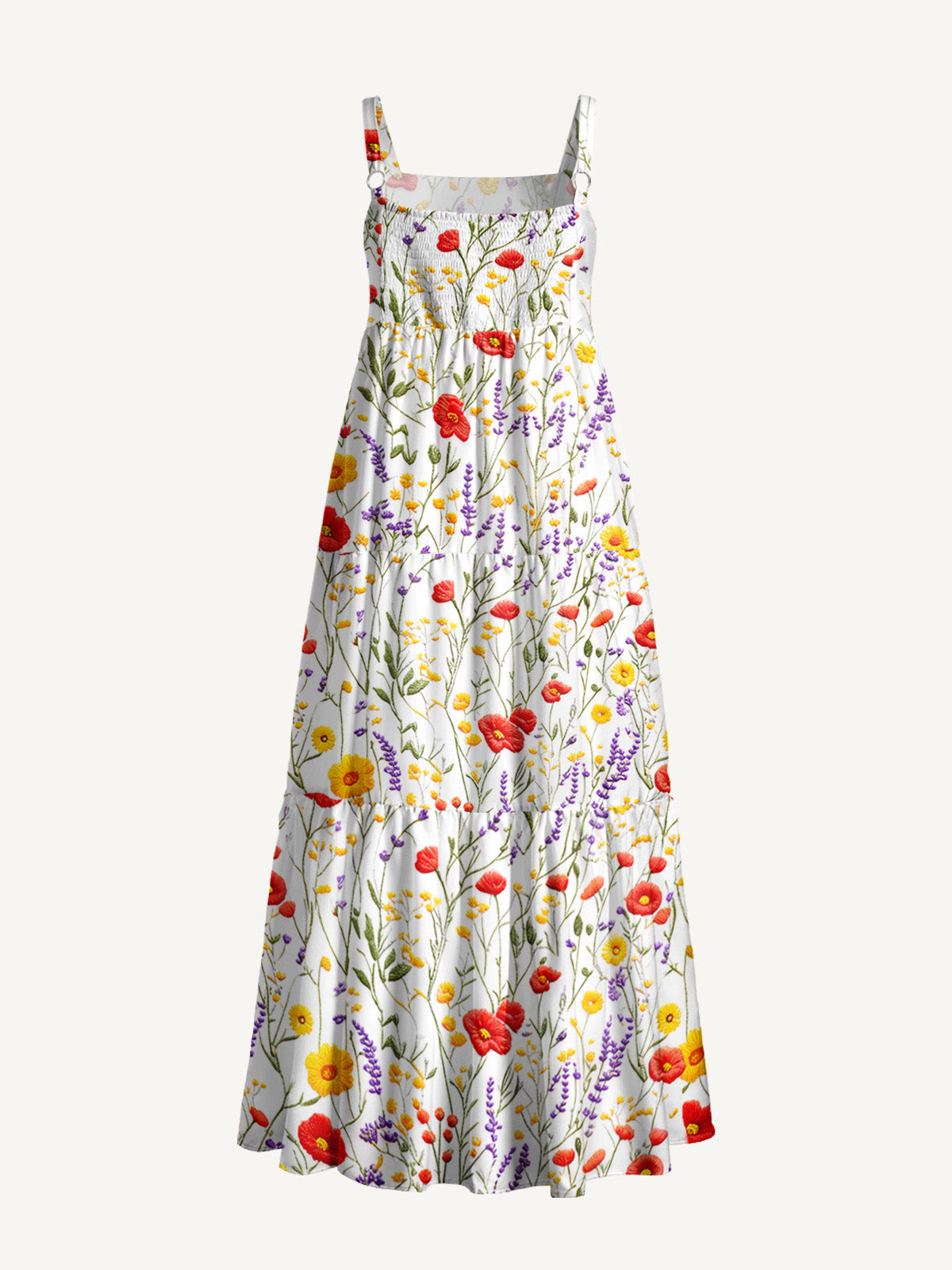 Floral Meadow Sunshine Print Wide Straps Maxi Dress With Pockets