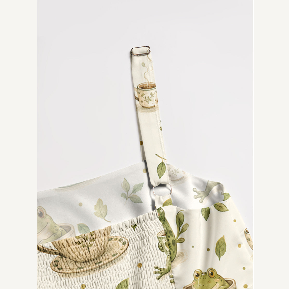 Whimsical Frogs and Teacups Print Wide Straps Maxi Dress With Pockets