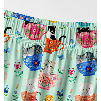 Cute Teacup Kitten Print Long Pajama Set