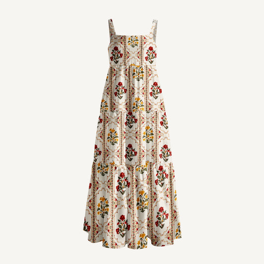 Square Neck Velvet Carnation Print Wide Straps Maxi Dress With Pockets