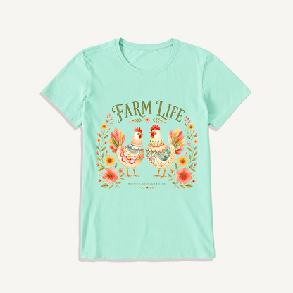 Cozy Farm Life Print Crew Neck Cotton Tee