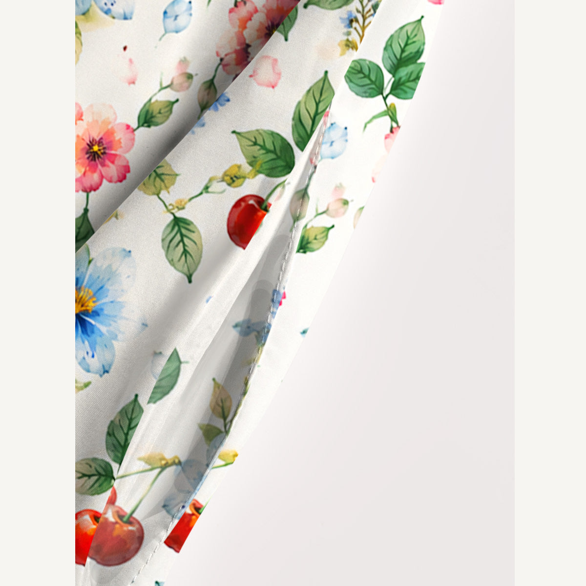 Cherry & Floral Print Wide Straps Maxi Dress With Pockets