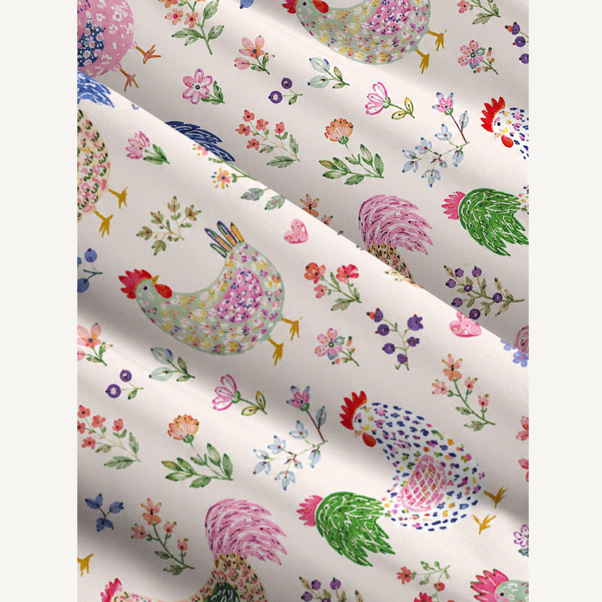Colorful Farm Chickens Print Wide Straps Maxi Dress With Pockets