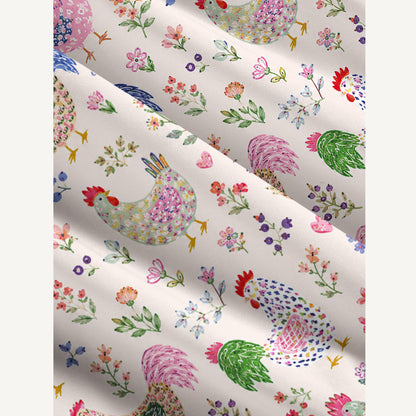 Colorful Farm Chickens Print Wide Straps Maxi Dress With Pockets