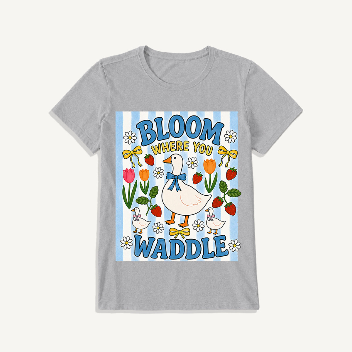 Strawberry Goose Garden Print Crew Neck Cotton Tee