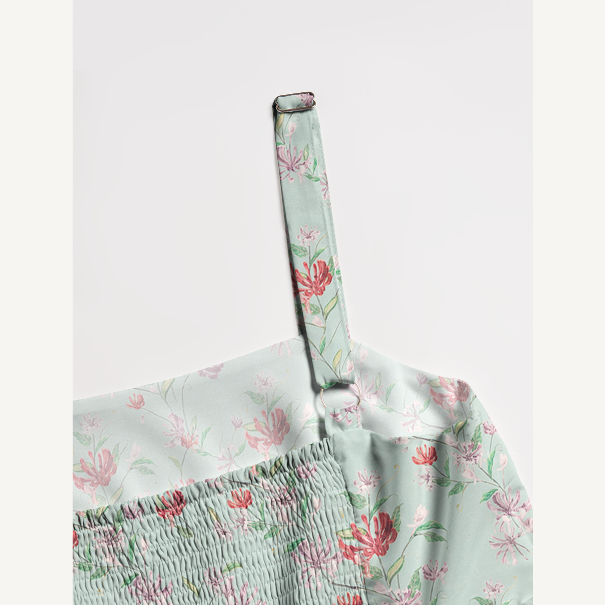 Square Neck Mint Honeysuckle Print Wide Straps Maxi Dress With Pockets