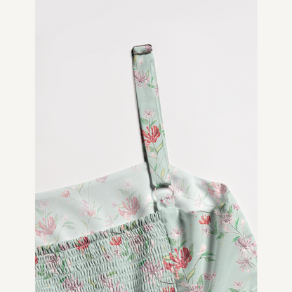 Square Neck Mint Honeysuckle Print Wide Straps Maxi Dress With Pockets