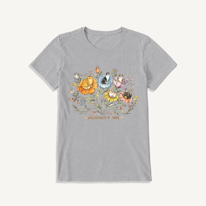 Wildflowers And Purrs Bloom Print Crew Neck Cotton Tee
