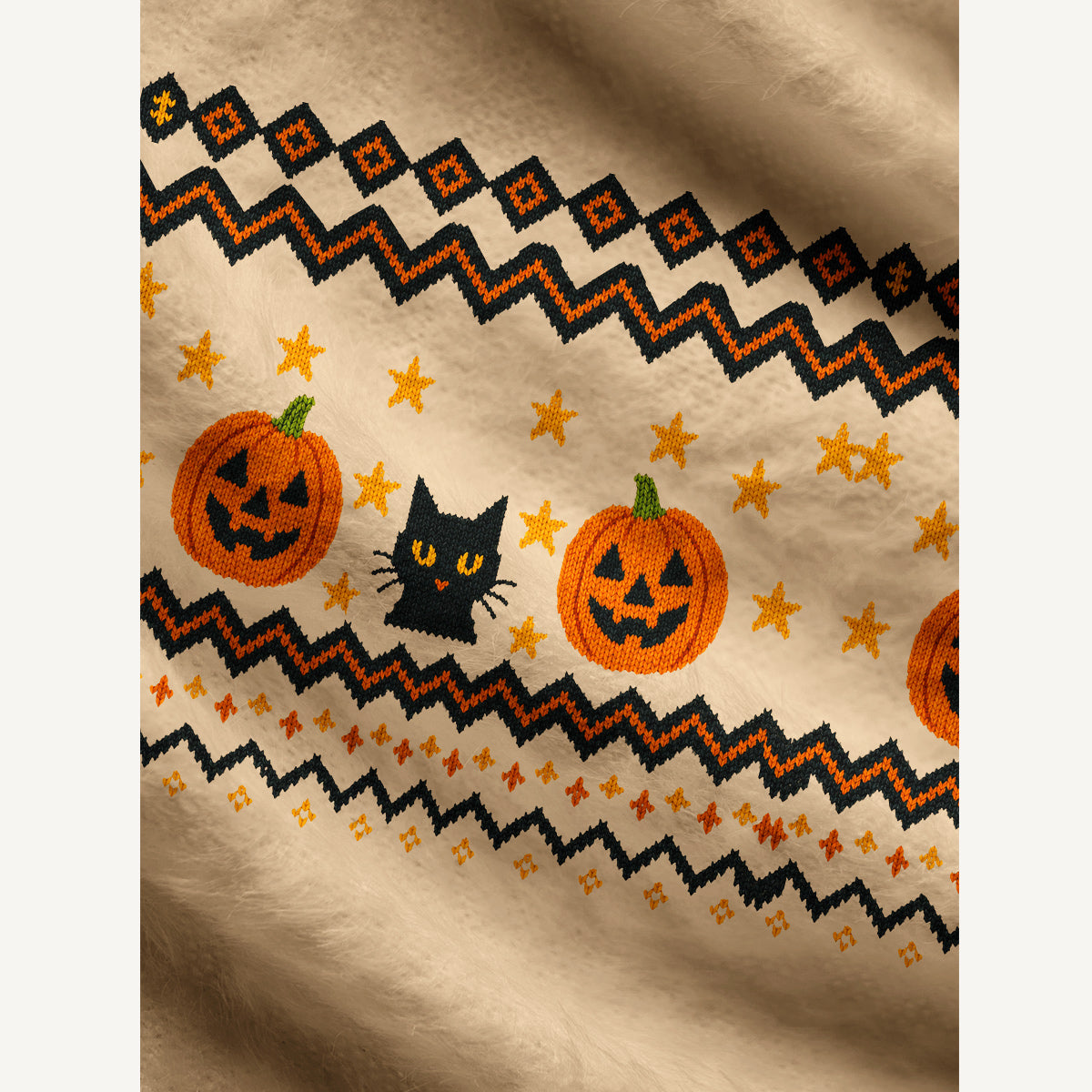 Halloween Black Cat Pumpkin Art Ugly Cardigan Sweaters