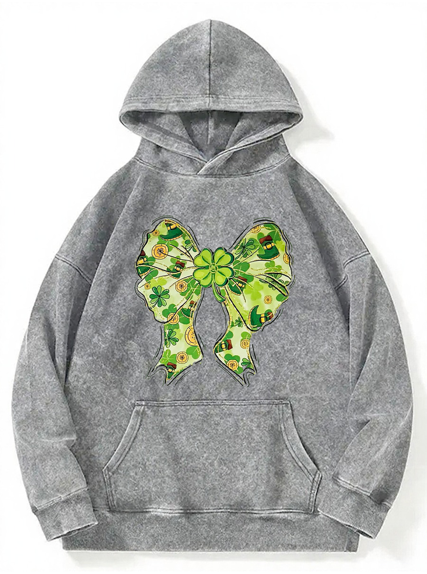 Vintage Lucky Green Bow Washed Hoodie